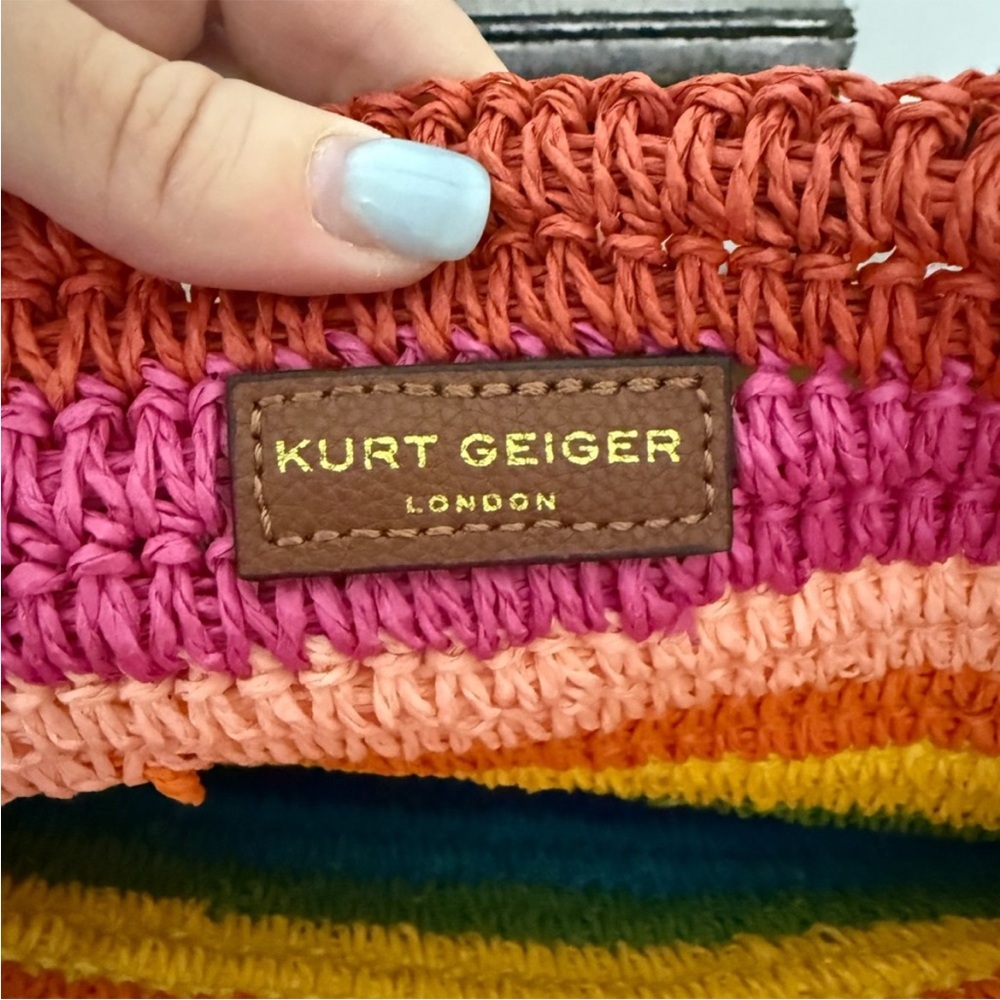 Kurt Geiger Rainbow Raffia shoulder bag/ tote w chunky chain and leather straps - Picture 7 of 10